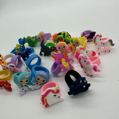 16pcs Silicone Ring Toy PVC Cartoon Unicorn Dinosaur Mermaid Soft