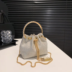 Rhinestone Bucket Bag Top Ring Clutch Purse Drawstring Crossbody Bag