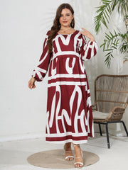  Graffiti Print Lantern Sleeve Maxi Dress