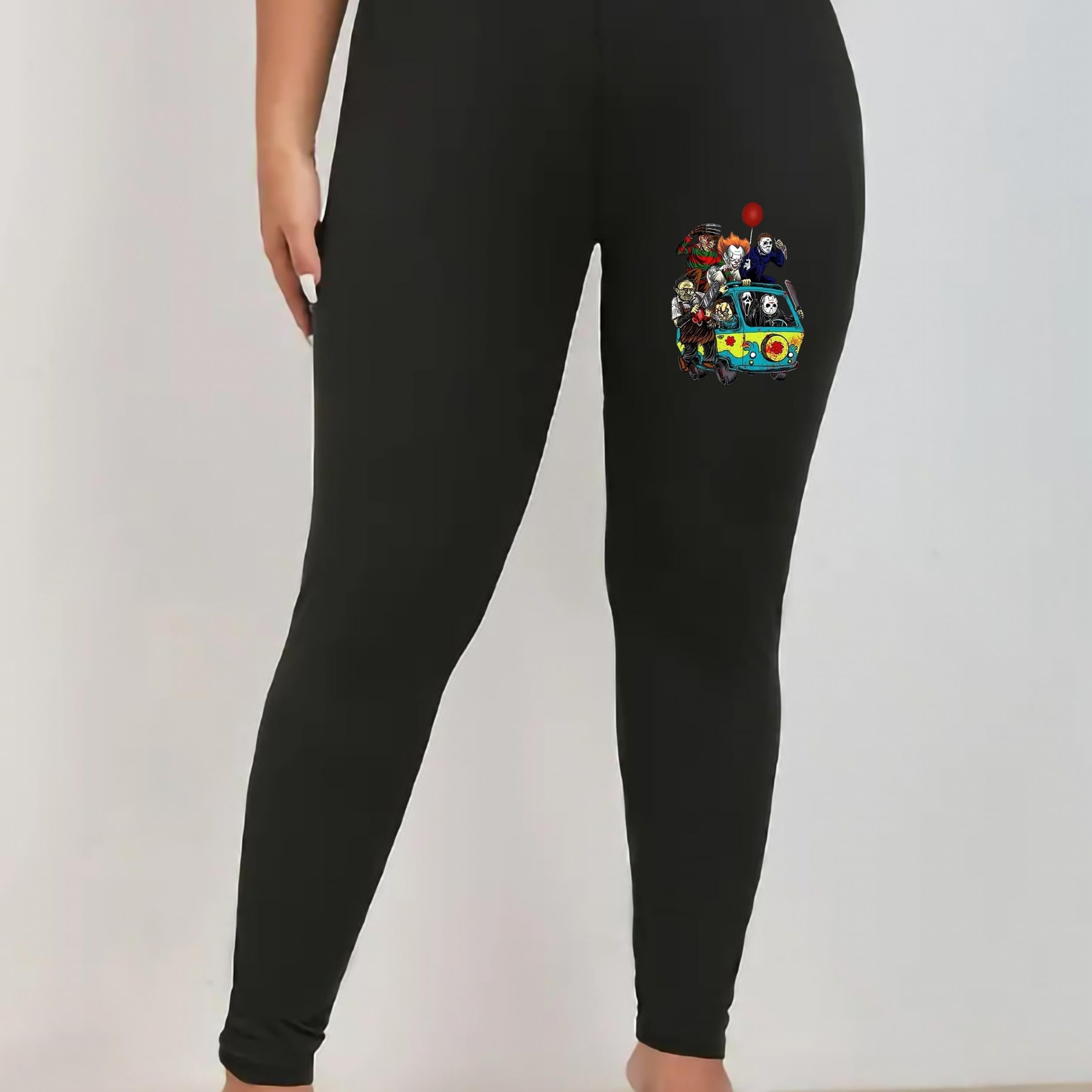  Halloween Leggings Cartoon Print High Rise