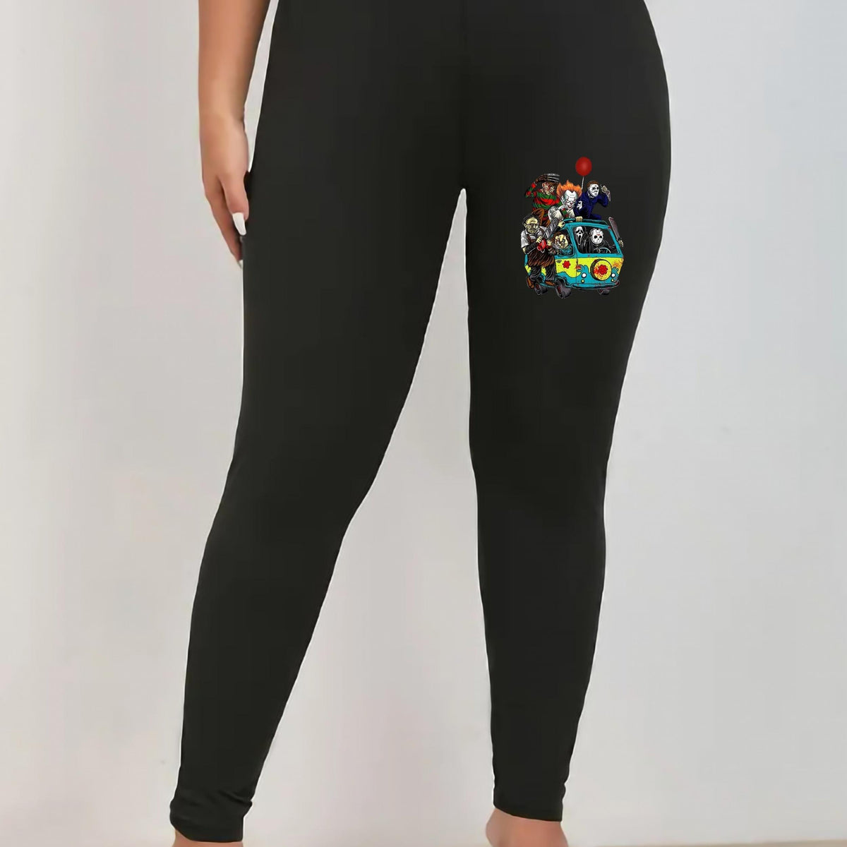  Halloween Leggings Cartoon Print High Rise