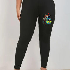  Halloween Leggings Cartoon Print High Rise