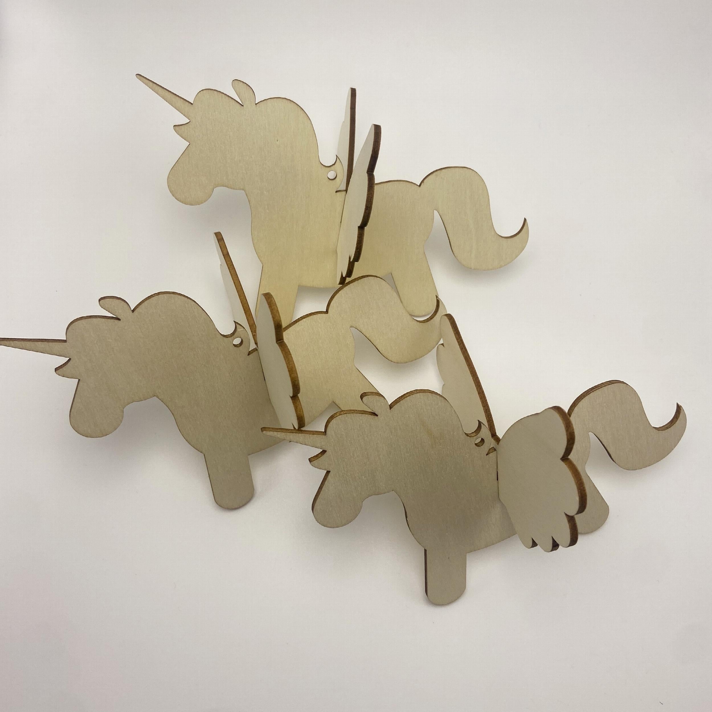 Unfinished Wood Crafts Blank Wood Unicorn Pendant DIY Painting Pony Set