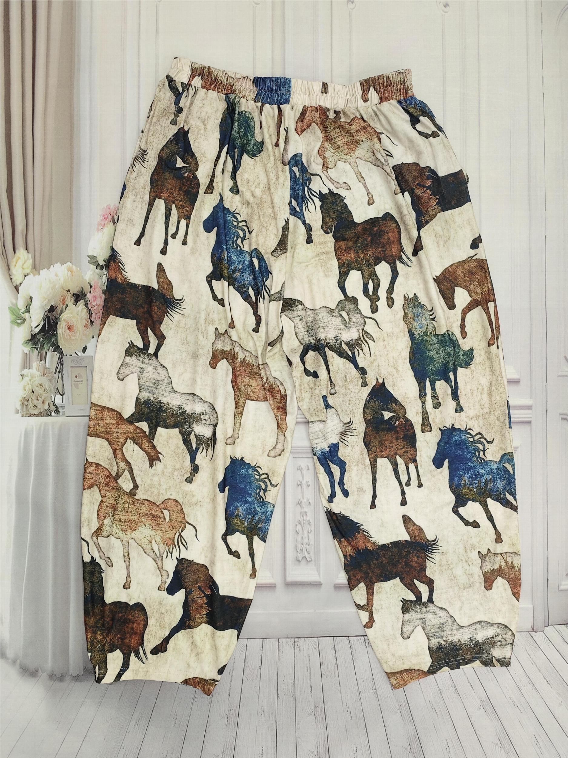  Horse Print High Rise Western Pants