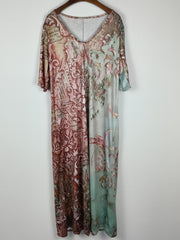  Floral Maxi Dress with Colorblock Design