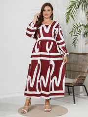  Graffiti Print Lantern Sleeve Maxi Dress