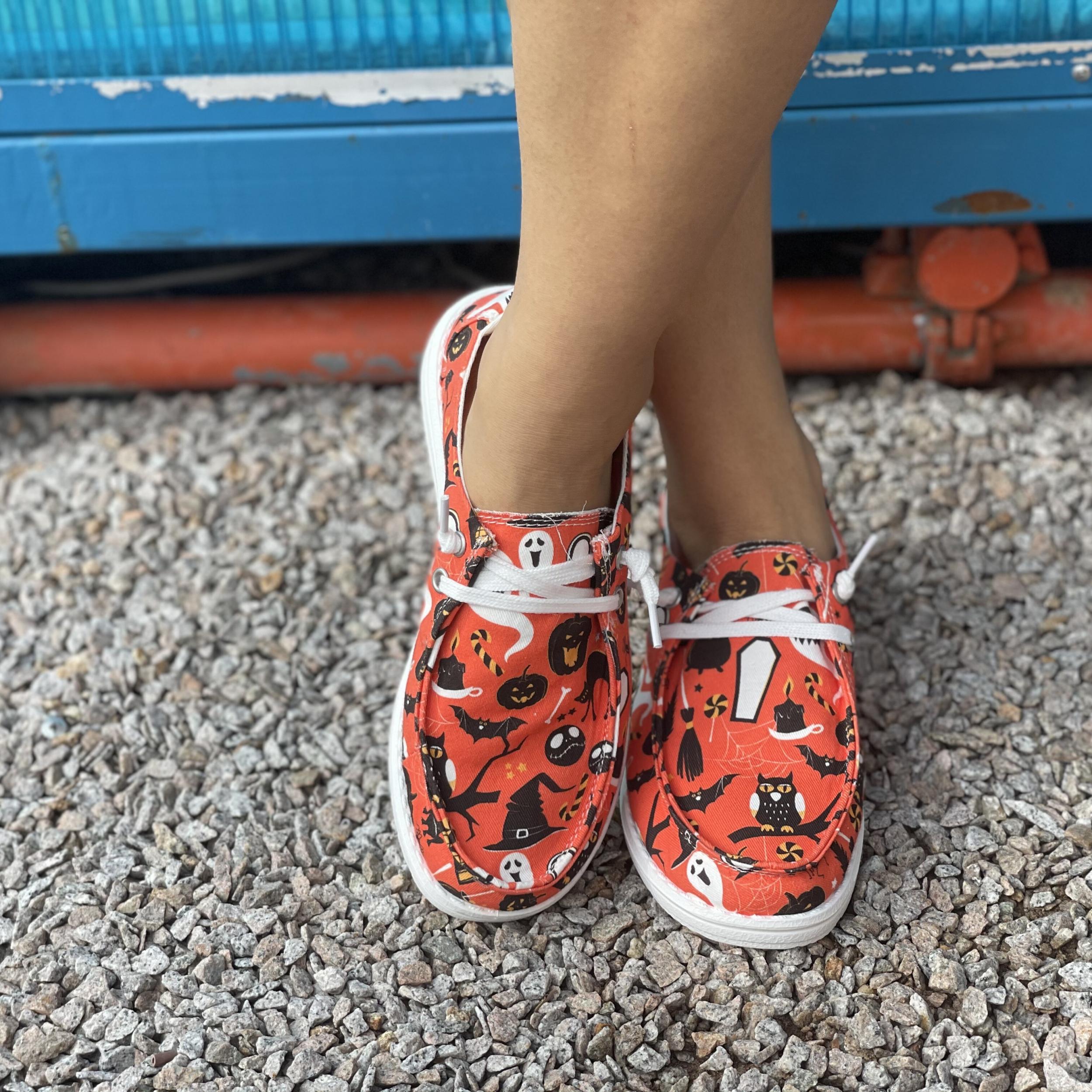 Women's Pumpkin & Owl Printed Shoes Low Round Toe Halloween Canvas Shoes