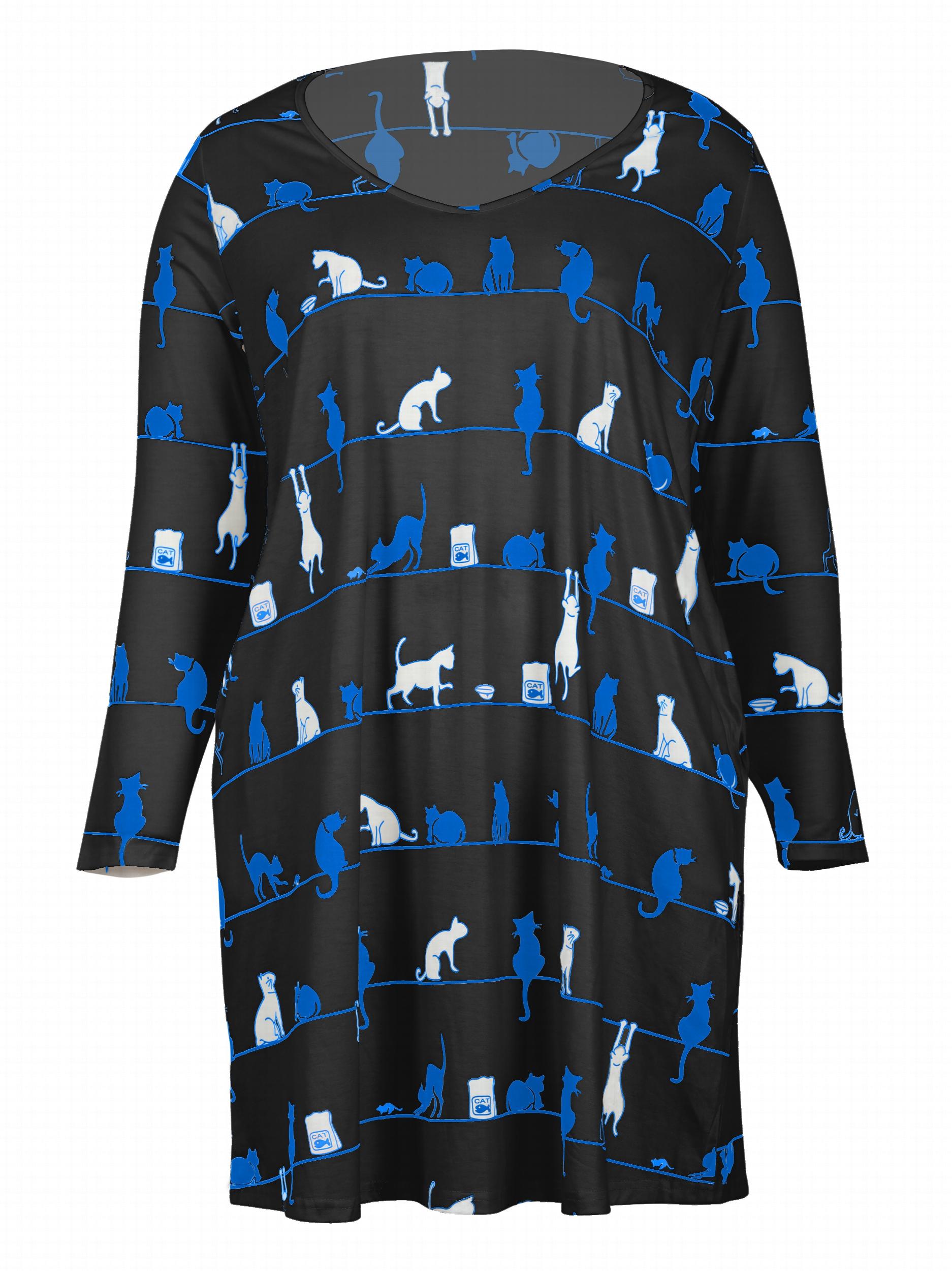  Women's Cat Print Tee Dress with Pockets