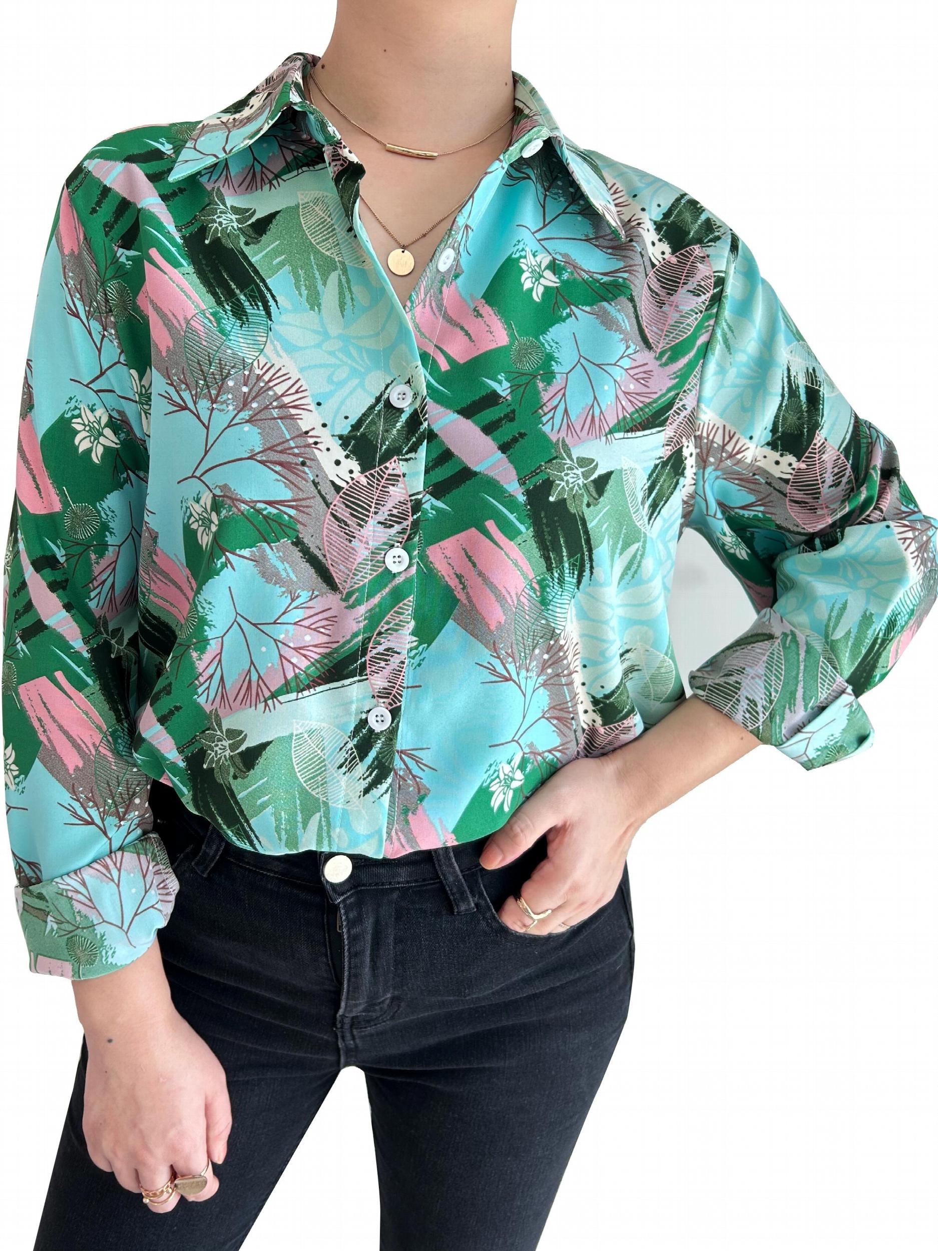  Leaf Print Long Sleeve Shirt