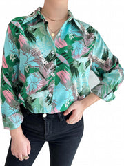  Leaf Print Long Sleeve Shirt