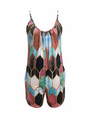 Geometric Print Spaghetti Romper Jumpsuit Sleeveless