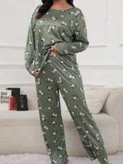  Floral Print Pajama Set Long Sleeve Tee & Pants Lounge 2 Piece