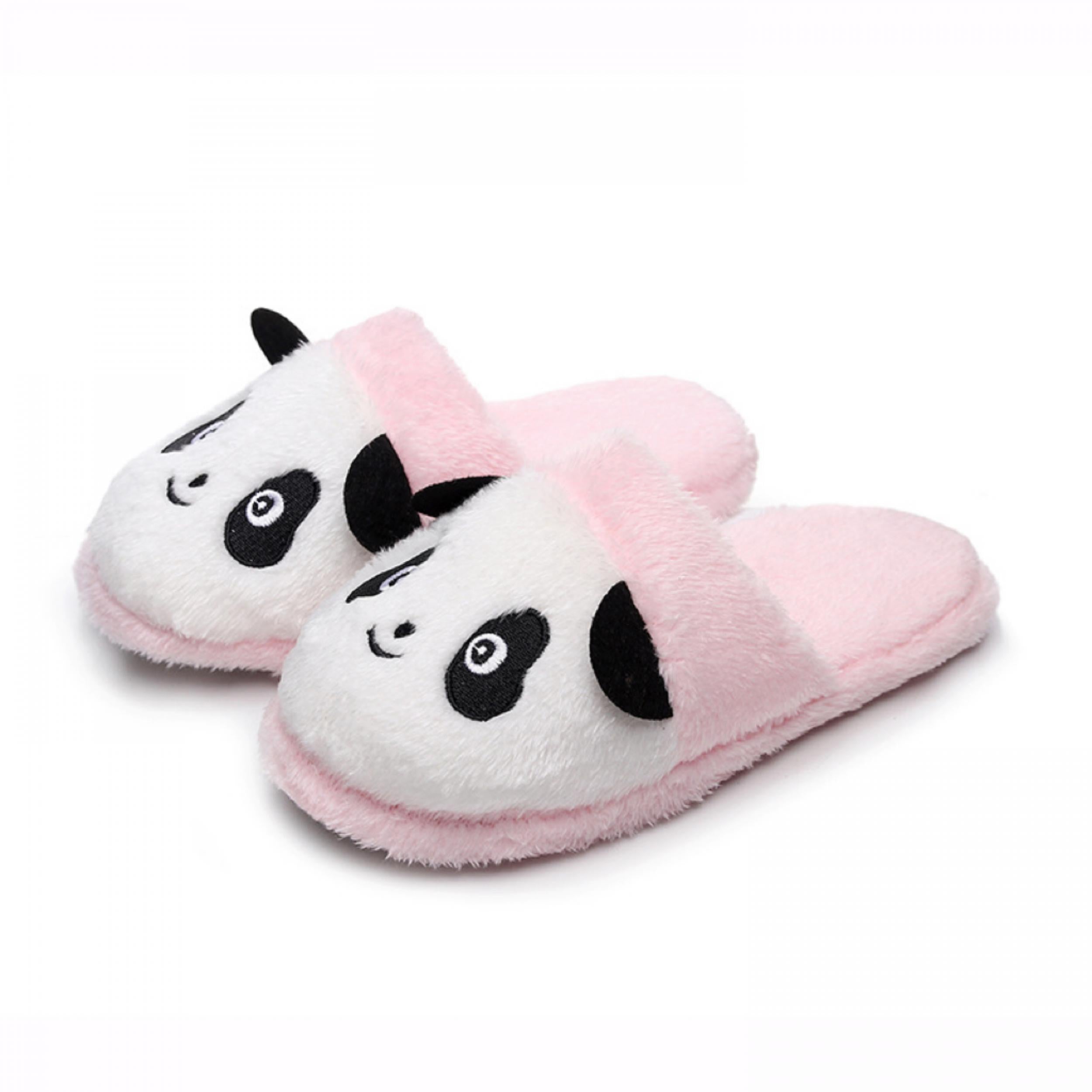 Women's Panda Pattern Slippers Plush Lined Slip On Shoes