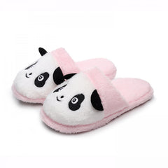 Women's Panda Pattern Slippers Plush Lined Slip On Shoes