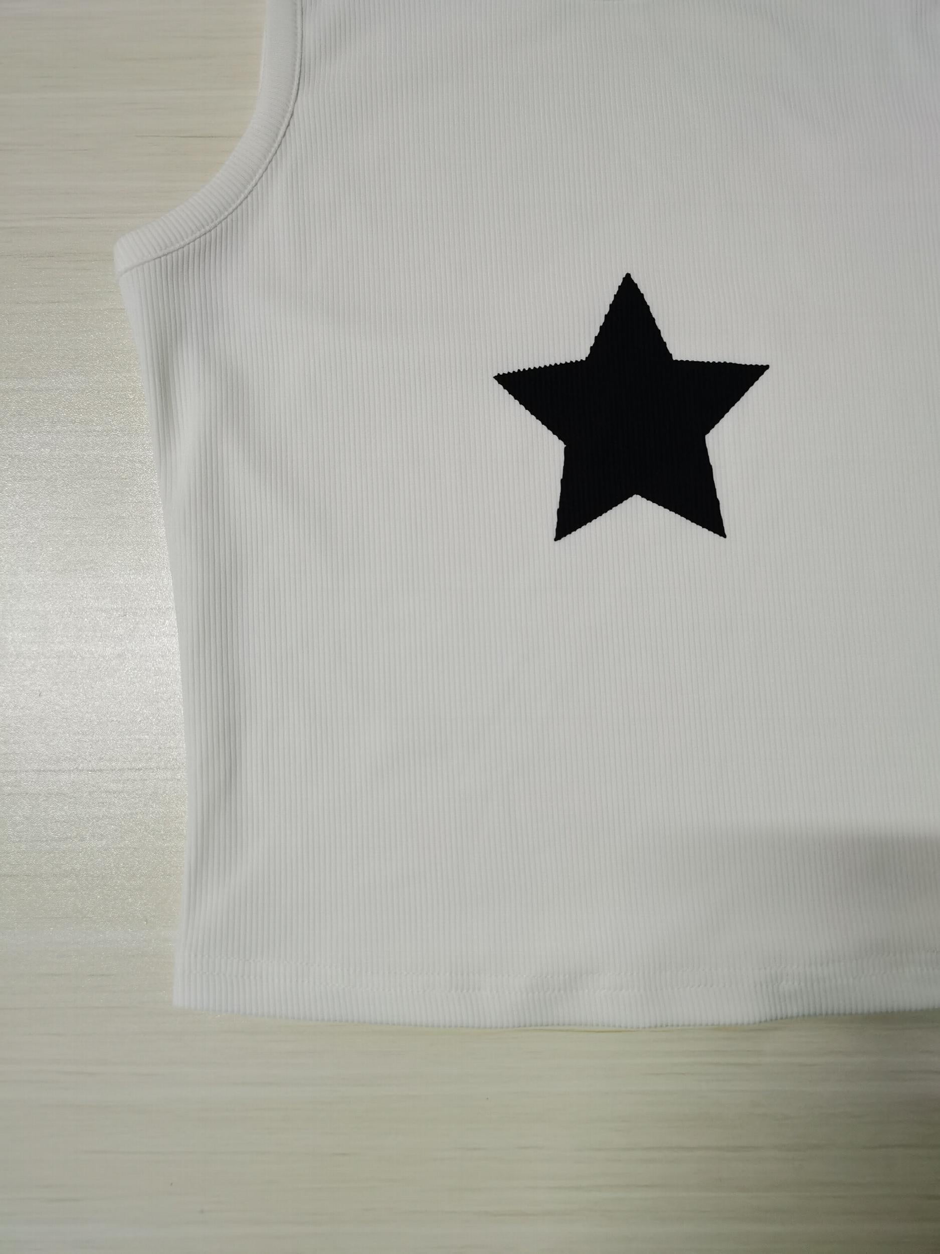 Y2K Star Print Tank Top Crew Neck Slim Sleeveless