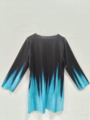  Rhinestone Floral Print Ombre Long Sleeve Dress