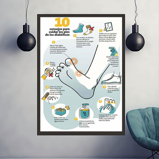 Diabetic Foot Care Educational Canvas Art Poster