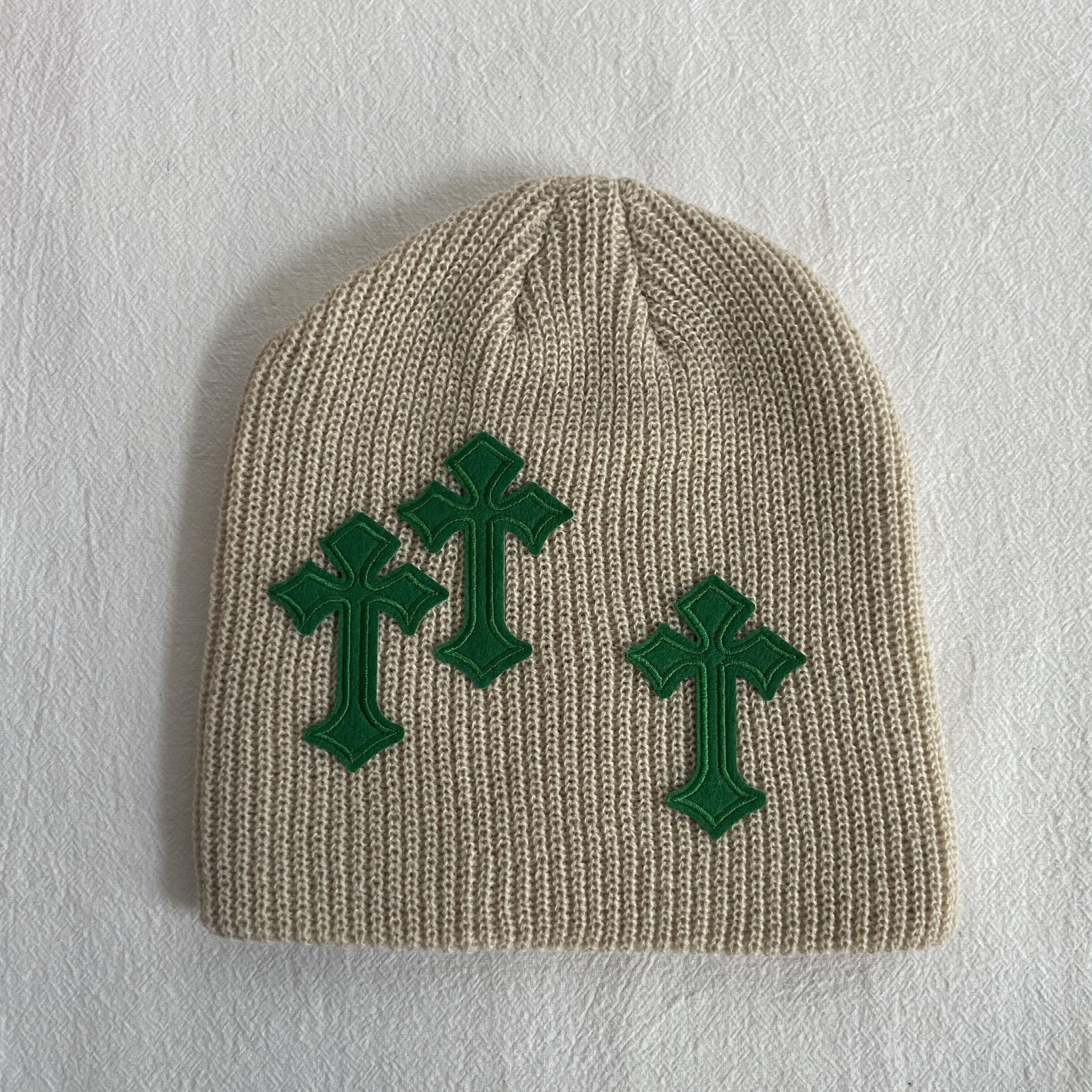 Gothic Cross Patch Knitted Beanie Solid Skull Hat Hip Hop Warm Knit Hat