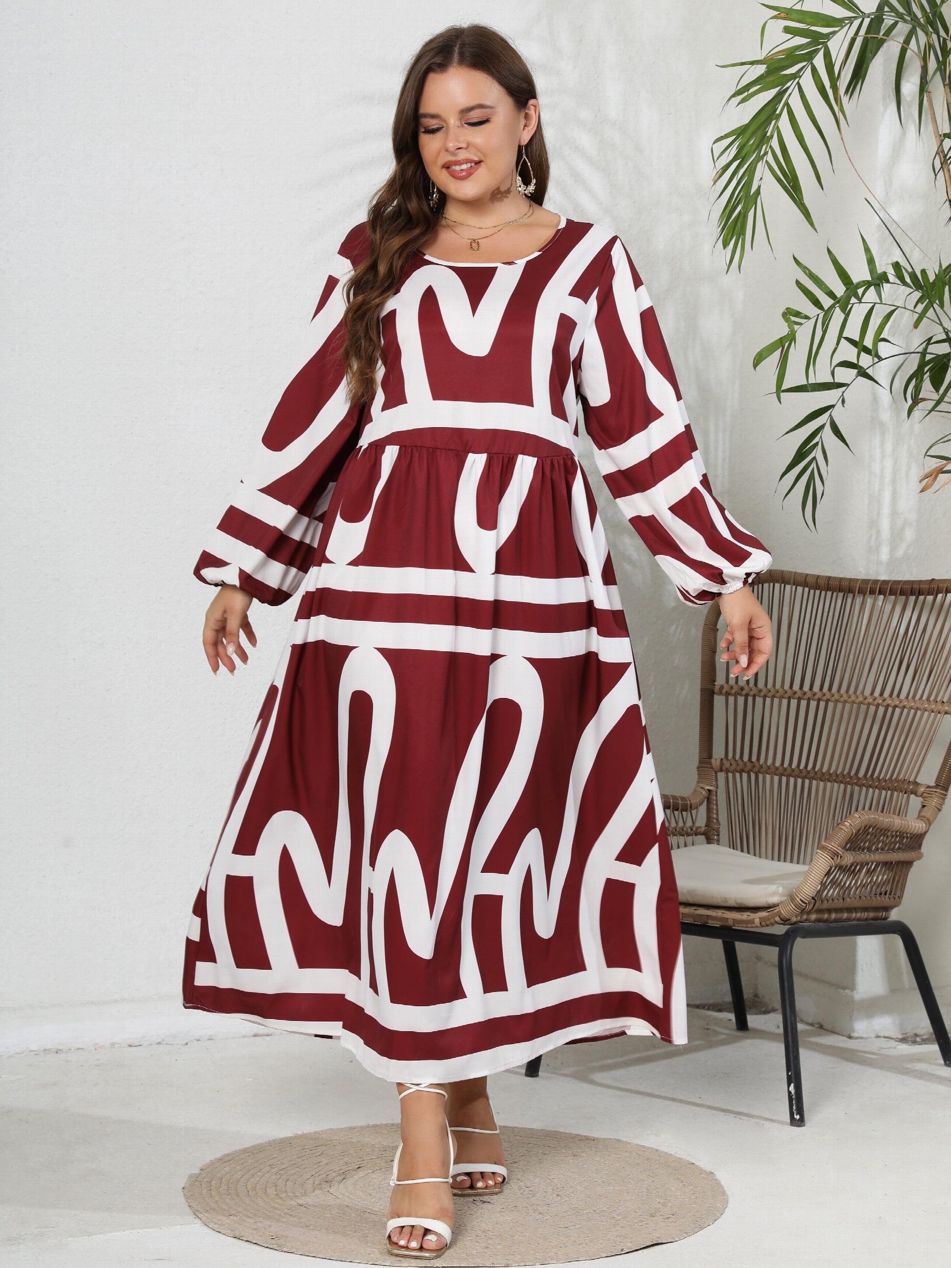  Graffiti Print Lantern Sleeve Maxi Dress