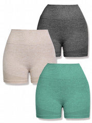 3pcs Women's Seamless Hip Lifting Yoga Sports Shorts Tummy Control