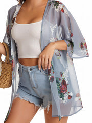 Floral Print Bat Sleeve Cover Up