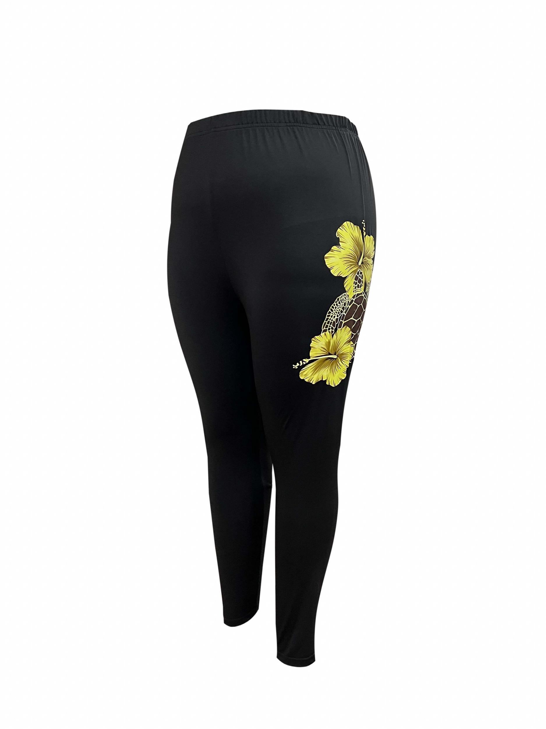  Floral Turtle Print High Rise Leggings