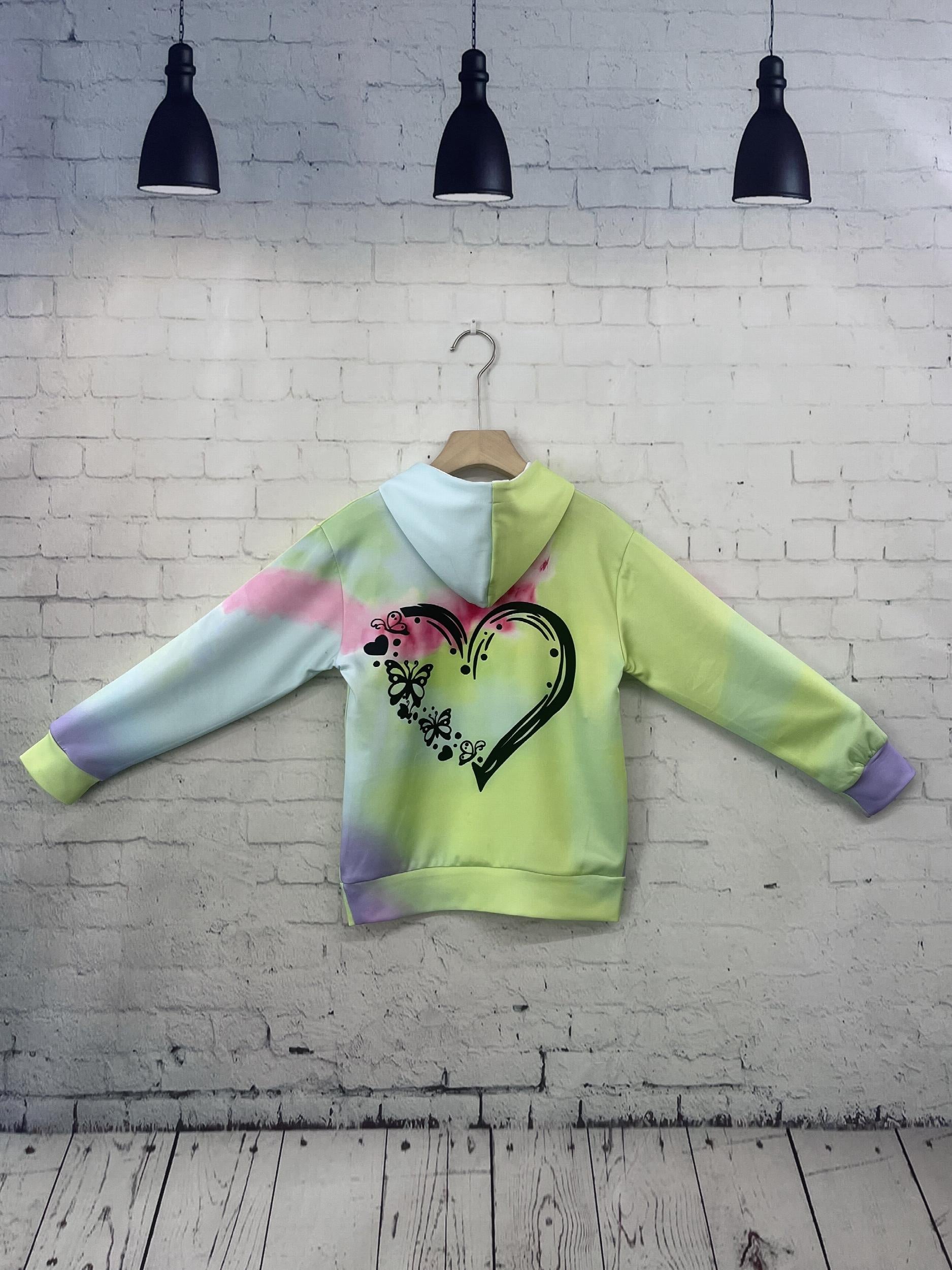 Tie Dye Heart Hoodie Long Sleeve Pullover Girls Spring Fall Gift Sports 4-14y