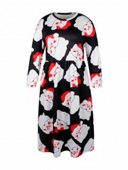  Santa Claus Print Half Sleeve Round Neck Stretch Maxi Dress