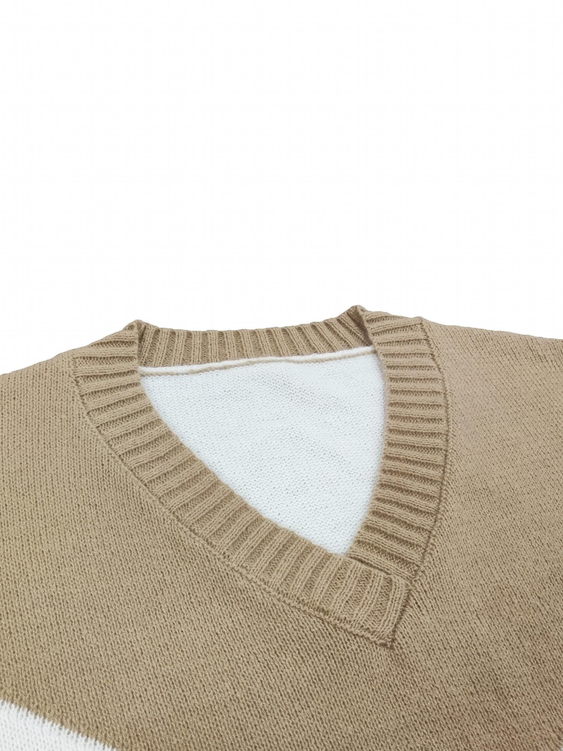  Colorblock V Neck Sweater Long Sleeve Pullover