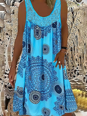  Tile Print Eyelet Embroidered Tank Dress