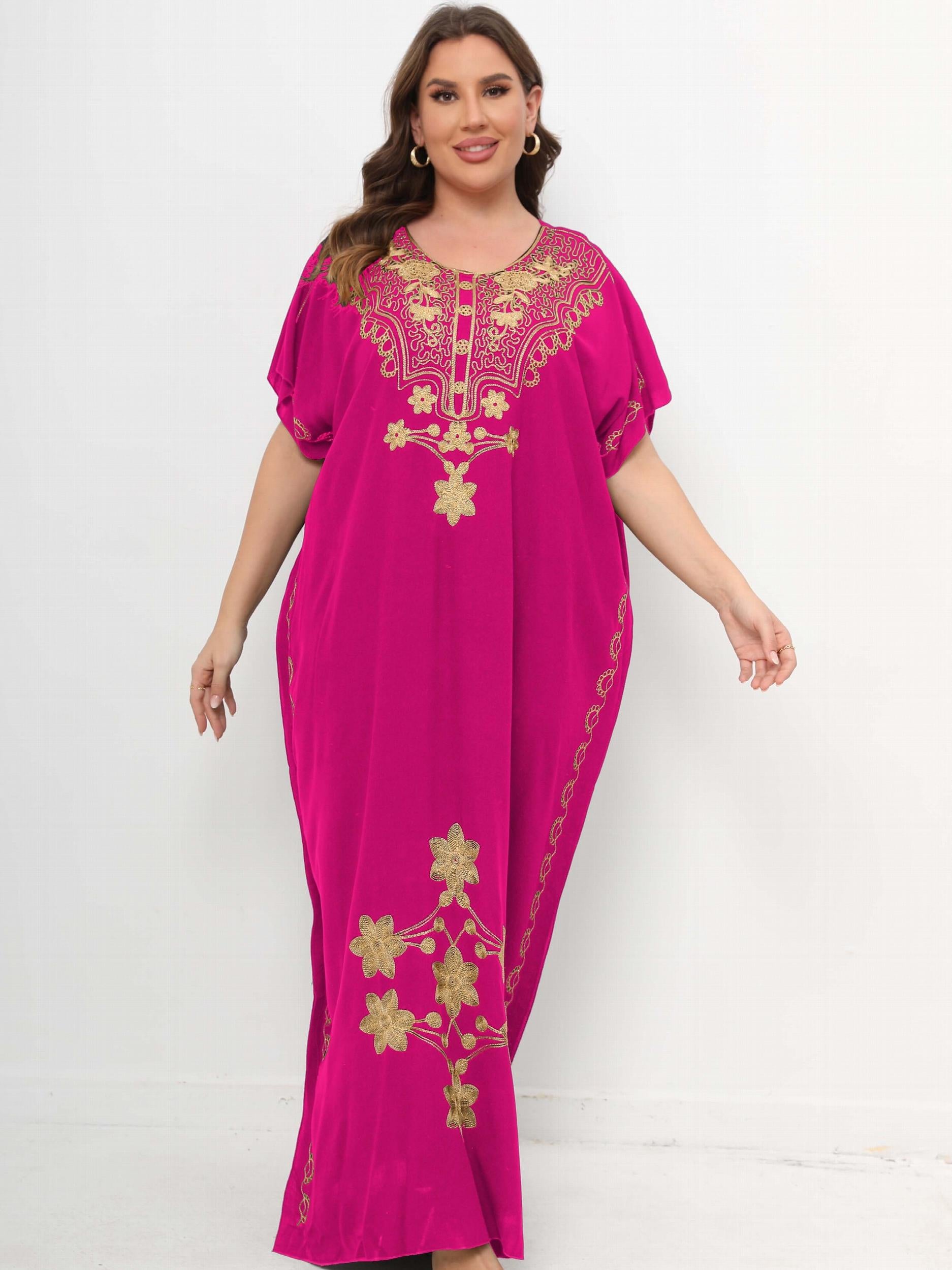  Floral Print Maxi Kaftan Dress