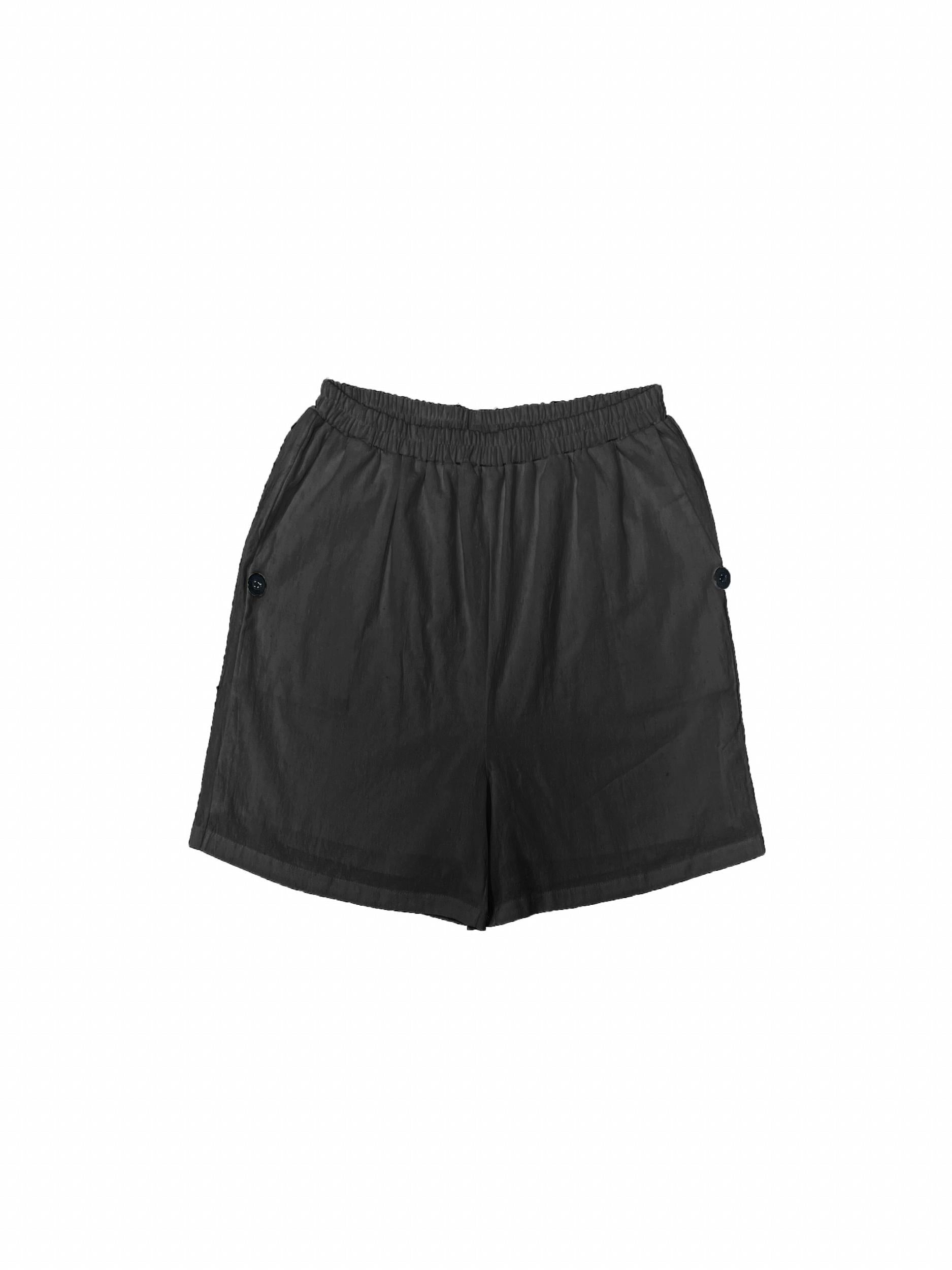  Solid Button Elastic Waist Shorts With Pockets