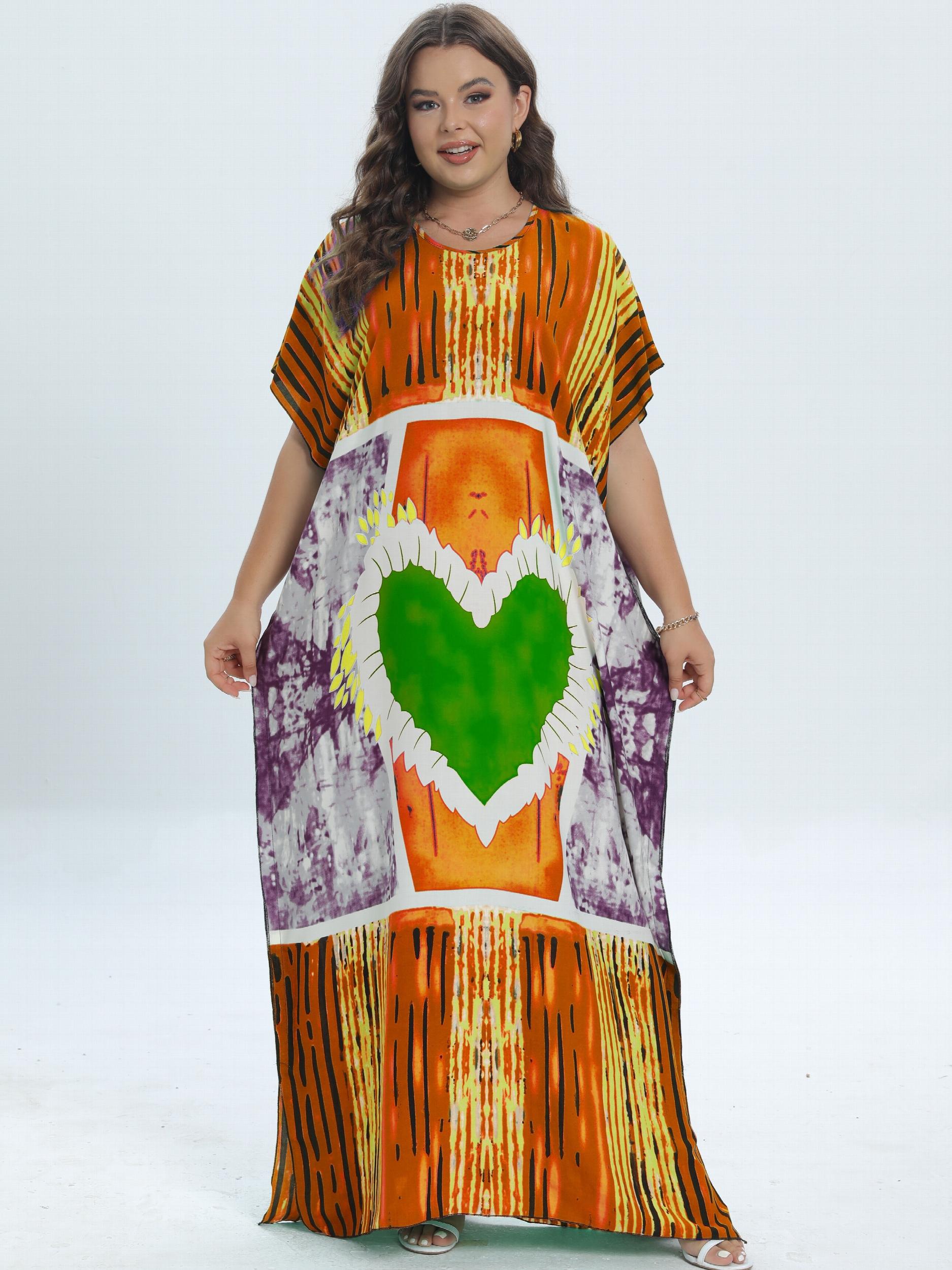  Heart Print Tie Dye Kaftan Dress