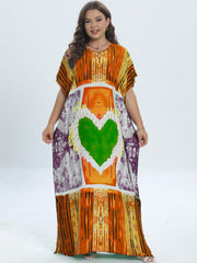  Heart Print Tie Dye Kaftan Dress