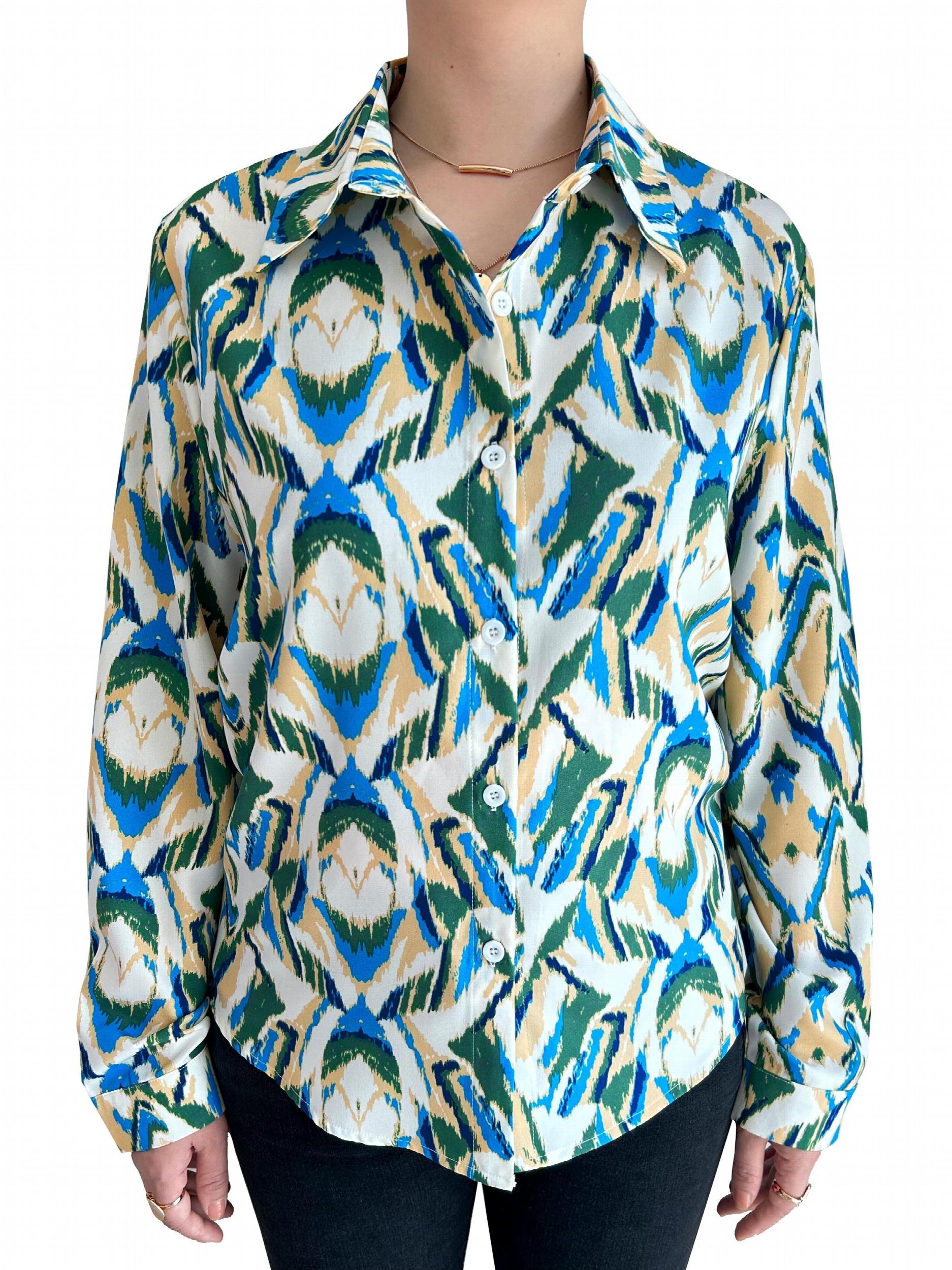  Allover Print Long Sleeve Button Up Shirt