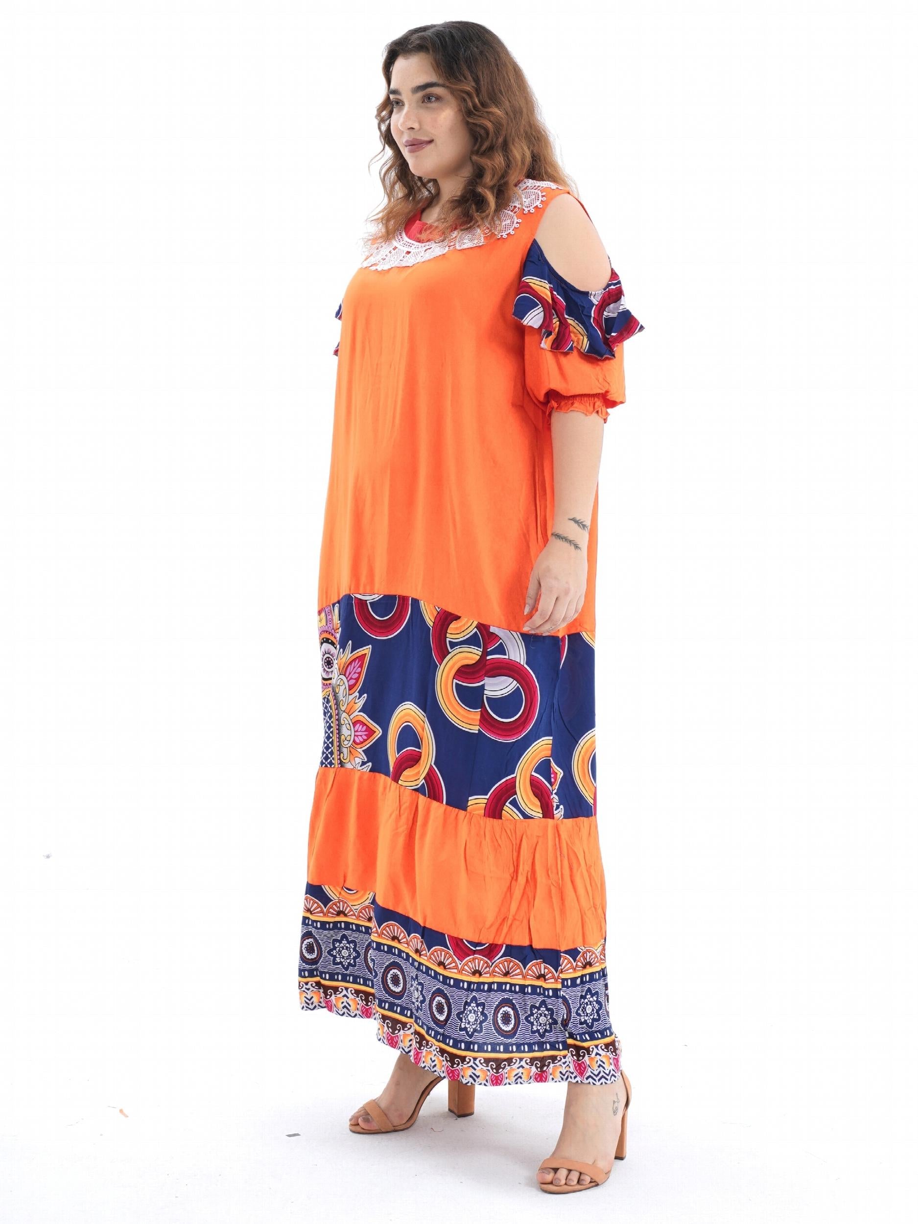  Ramadan Kaftan Dress Set Women's Plus Graphic Print Contrast Lace