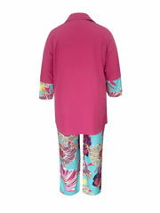  Colorblock Floral Print Blouse & Pants Set