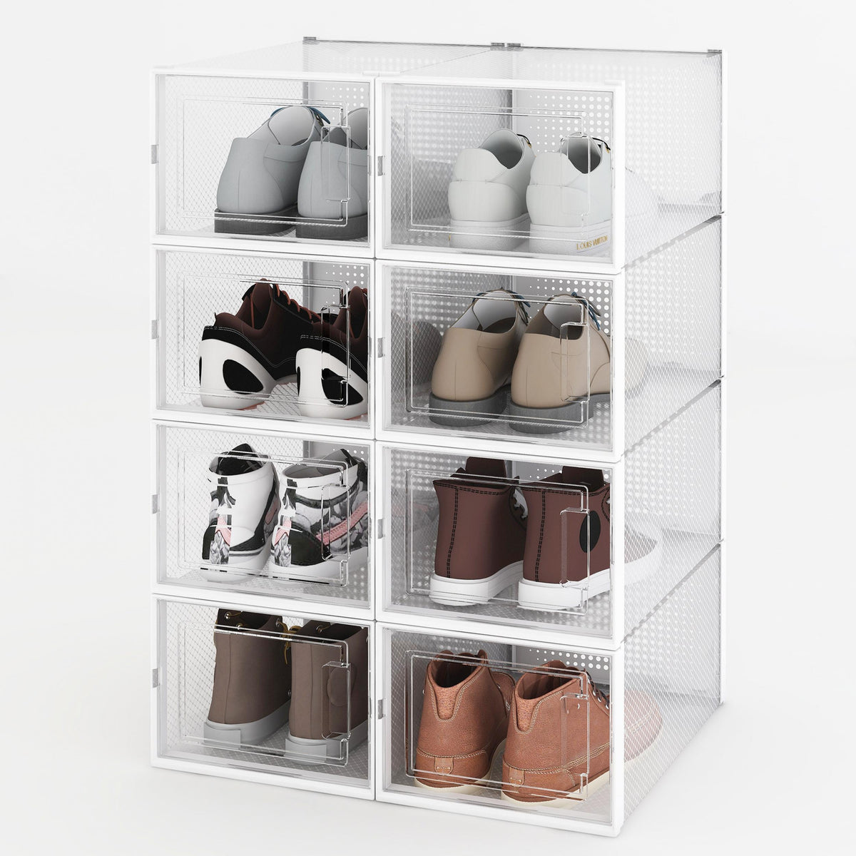 8pc Folding Shoe Storage Box With Lid Dustproof Stackable Shoe Box