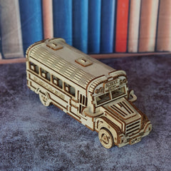 3D Wooden Puzzle School Bus Model American Style Toy Bus DIY Car Model