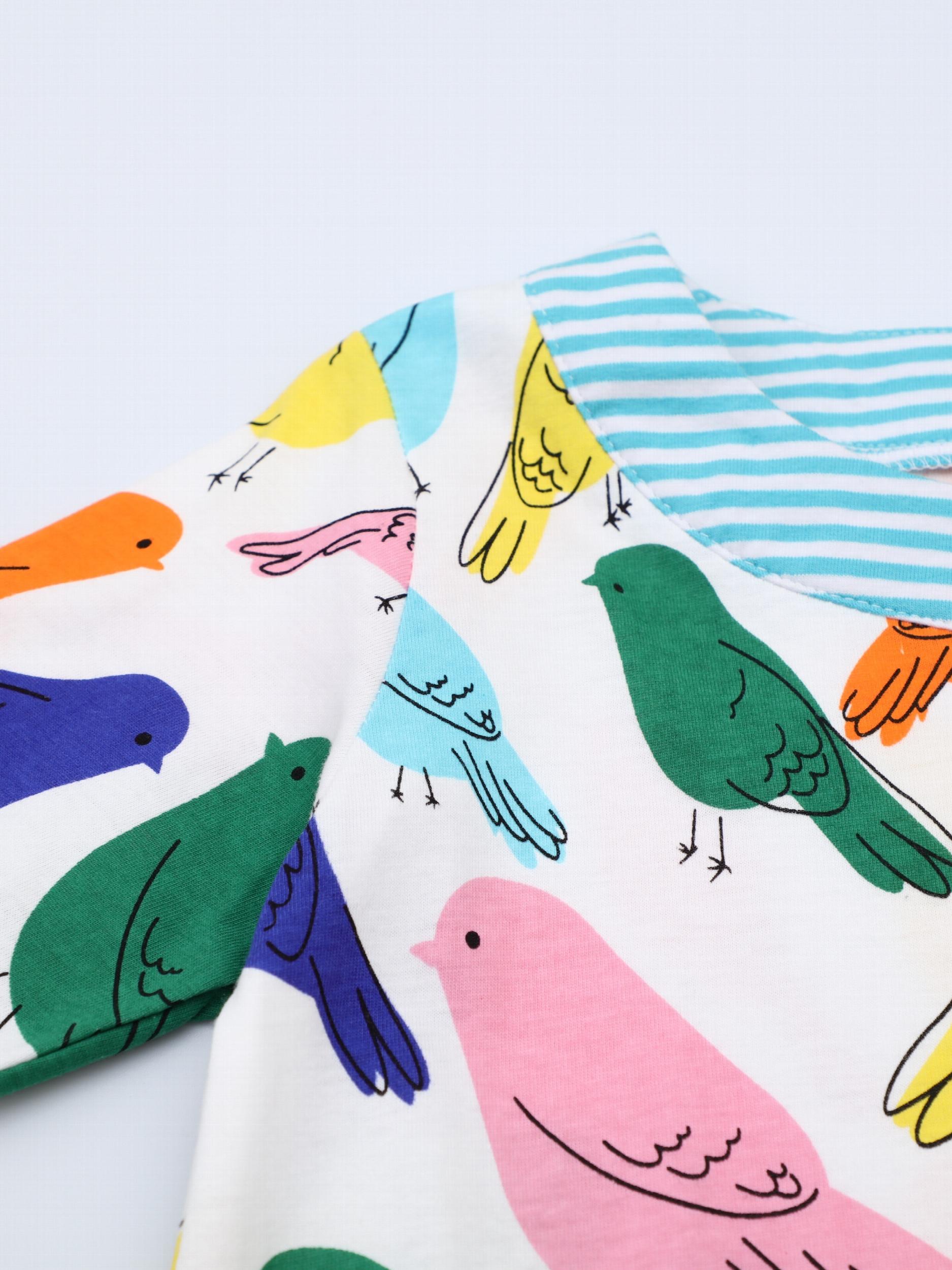 Colorful Birds Toddler Girls Cotton Long Sleeve Dress 2-7 Years