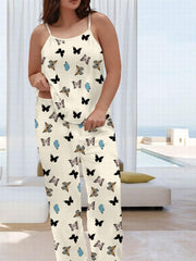  Butterfly Print Cami Top & Wide Leg Pants Pajamas Set