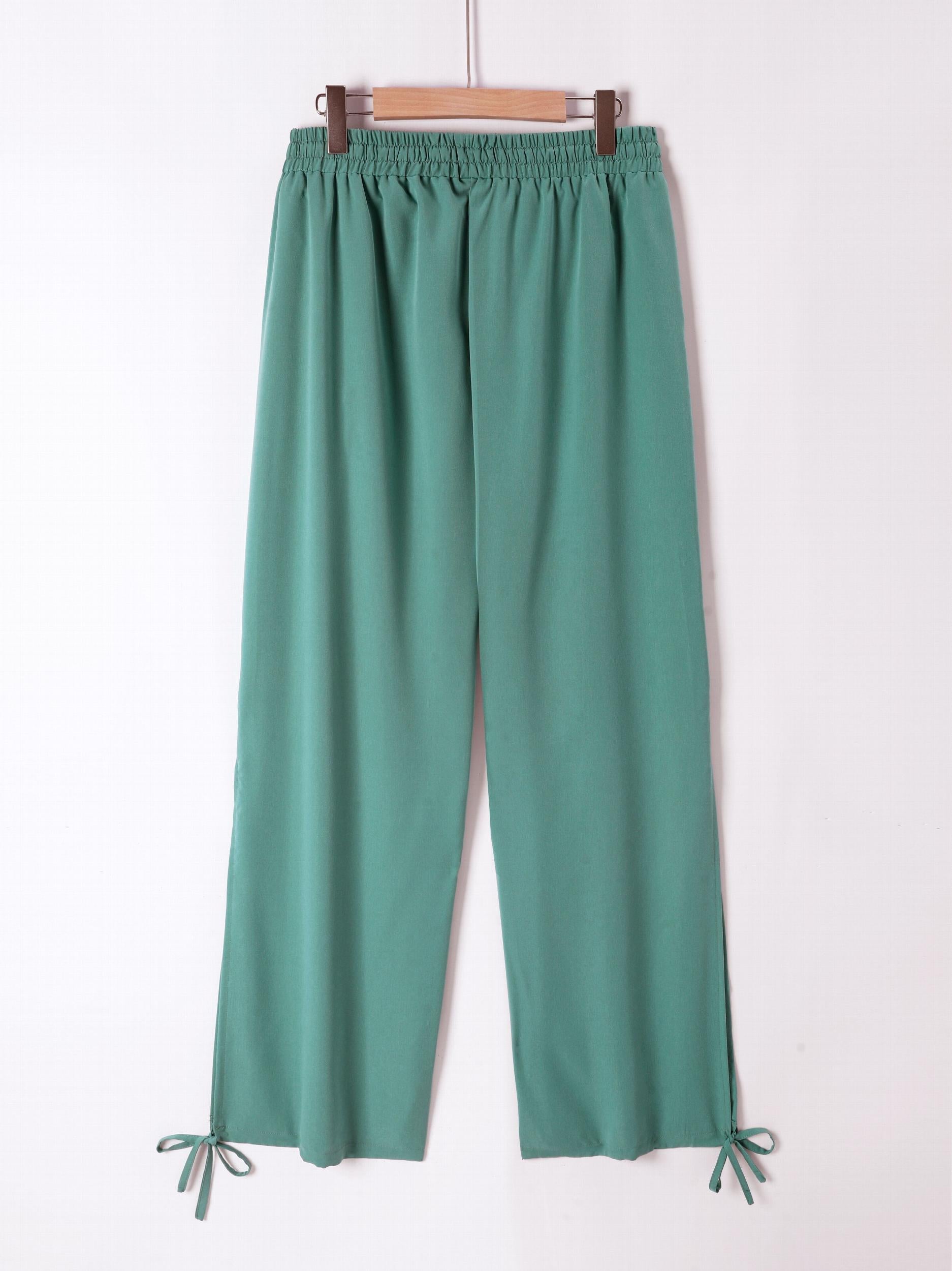  Solid Wide Leg Trousers with Side Tie Split