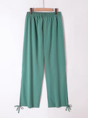  Solid Wide Leg Trousers with Side Tie Split