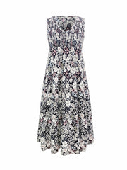  Floral Print V Neck Midi Tank Dress With Pocket