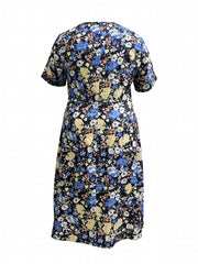 Maxi Dress Notched Neck Short Sleeve With Pockets