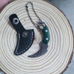 Green red wooden handle mini stainless steel keychain with leather cover