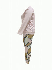  Casual 2PC Set - Solid Top & Chain Print Leggings