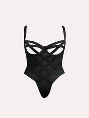  Open Cup Crisscross Mesh Gartered Teddy Bodysuit