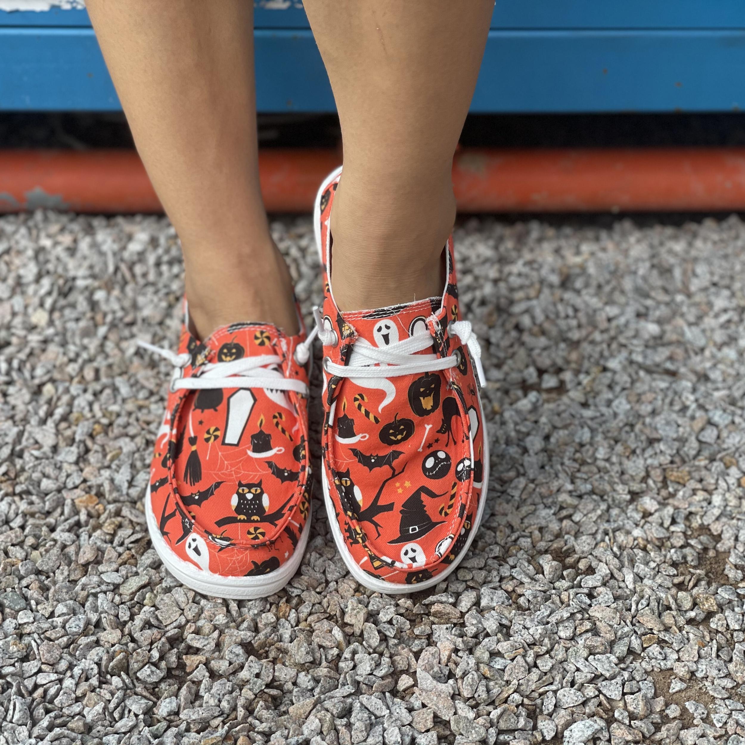 Women's Pumpkin & Owl Printed Shoes Low Round Toe Halloween Canvas Shoes