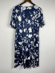  Floral Print Pleated Short Sleeve Midi Dress with Pockets